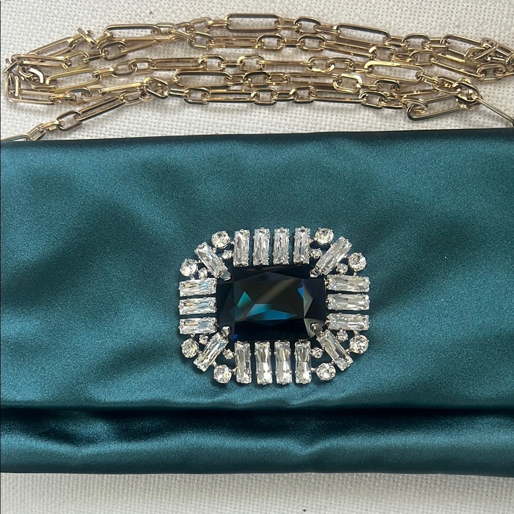 Jimmy Choo Titania. Green and Gold Crystal Embellished Clutch